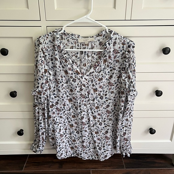 LOFT Floral Ruffle Blouse Size Small - Picture 1 of 4